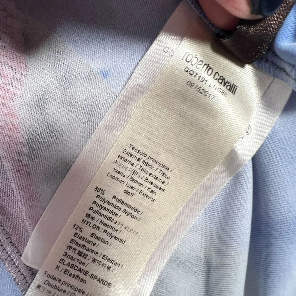 Roberto Cavalli Araki Printed Floral Dress Gathered Mini Multicolor 44  US 10 - Picture 14 of 16